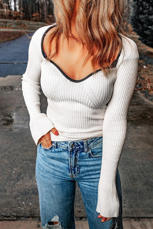 Untamed Spirit Sweetheart Neck Long Sleeve Top - MXSTUDIO.COM