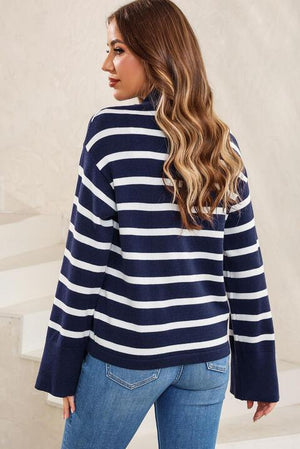 Updated Fall Style Striped Slit Sleeve Sweater - MXSTUDIO.COM
