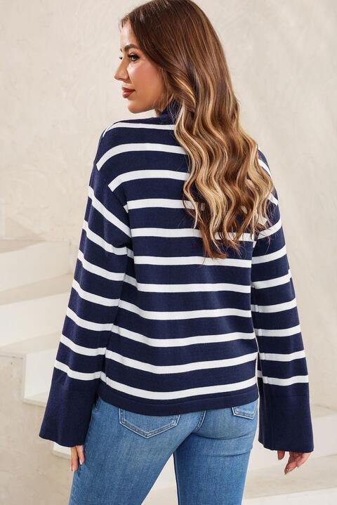 Updated Fall Style Striped Slit Sleeve Sweater - MXSTUDIO.COM