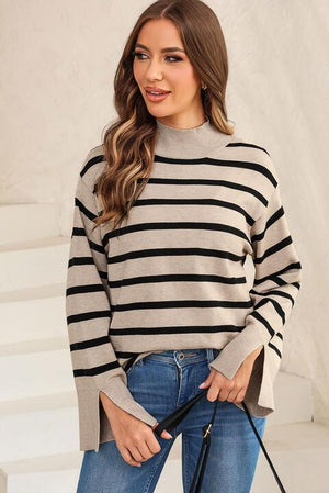 Updated Fall Style Striped Slit Sleeve Sweater - MXSTUDIO.COM