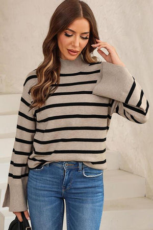 Updated Fall Style Striped Slit Sleeve Sweater - MXSTUDIO.COM