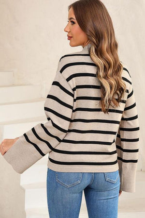 Updated Fall Style Striped Slit Sleeve Sweater - MXSTUDIO.COM