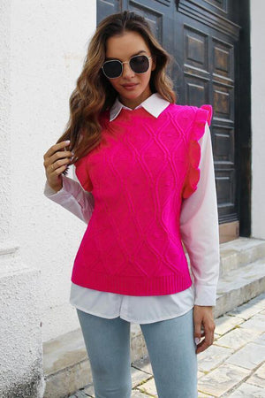 Upgraded Layer Knit Ruffled Sweater Vest-MXSTUDIO.COM