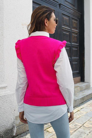 Upgraded Layer Knit Ruffled Sweater Vest-MXSTUDIO.COM