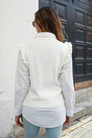 Upgraded Layer Knit Ruffled Sweater Vest-MXSTUDIO.COM