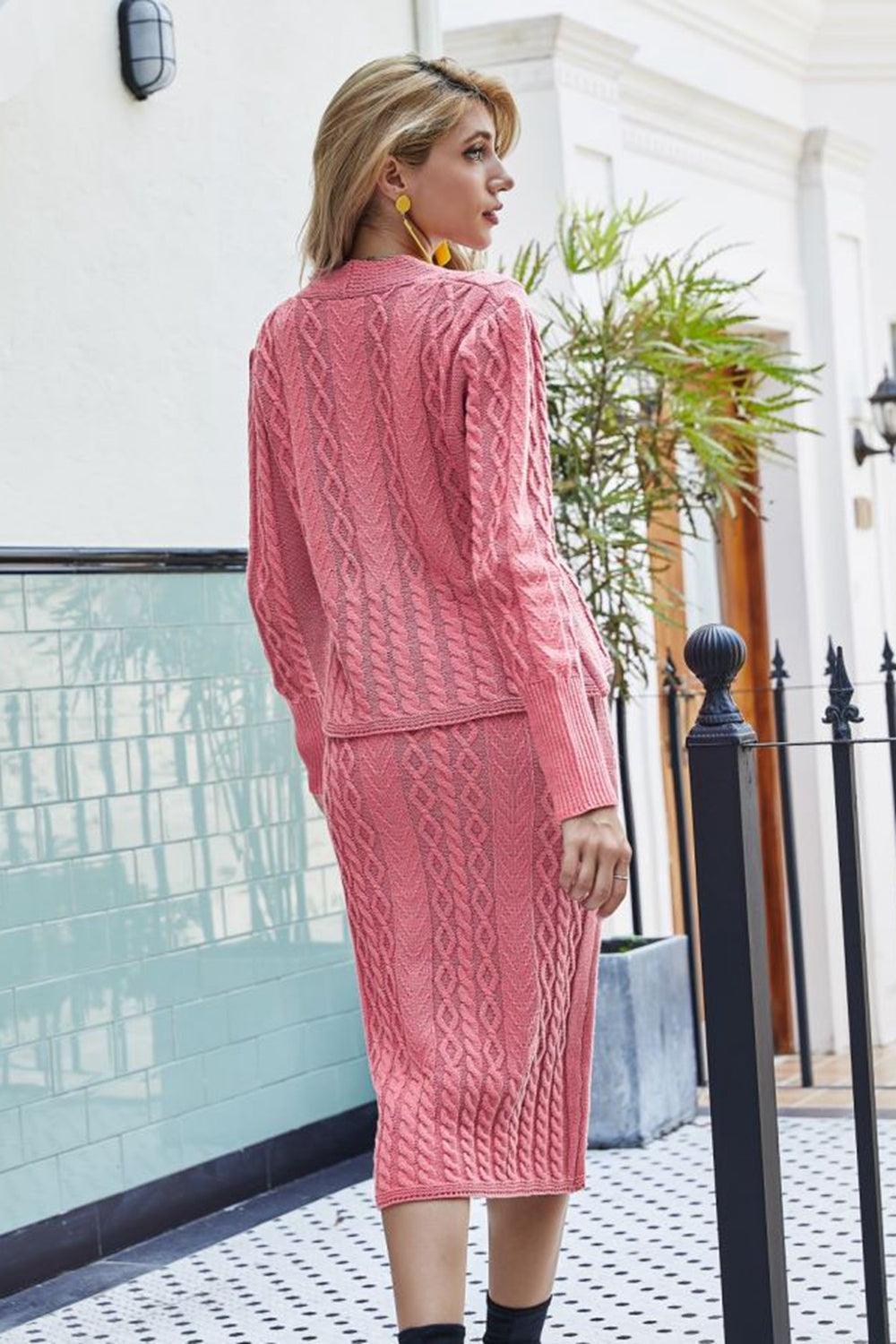 Upper-Class Knit Cardigan and Skirt Set - MXSTUDIO.COM