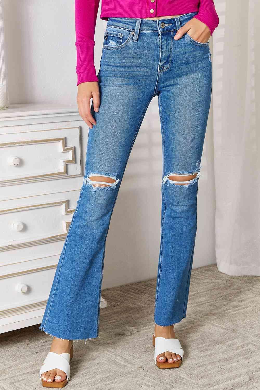 Urban Fashion Stretch Ripped Bootcut Jeans - MXSTUDIO.COM