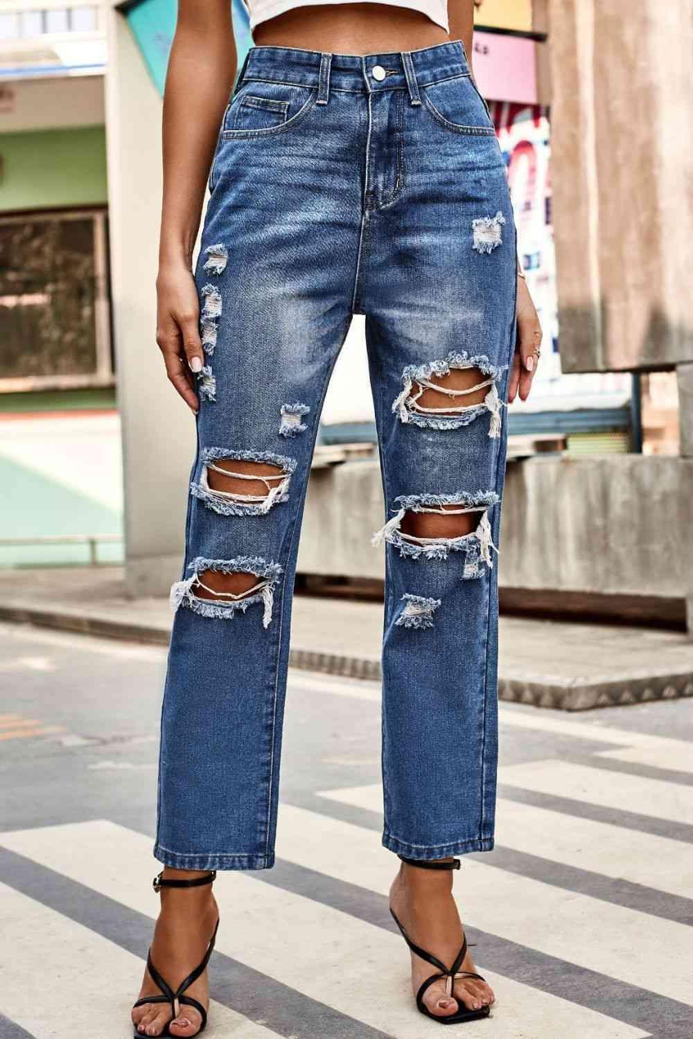 Urban Spirit Distressed Cropped Jeans - MXSTUDIO.COM