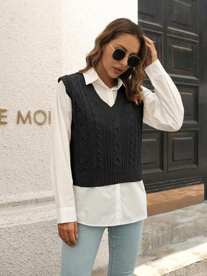Urban Style Sleeveless Cable Knit Sweater Vest - MXSTUDIO.COM