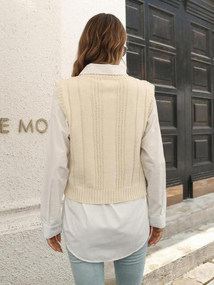 Urban Style Sleeveless Cable Knit Sweater Vest - MXSTUDIO.COM