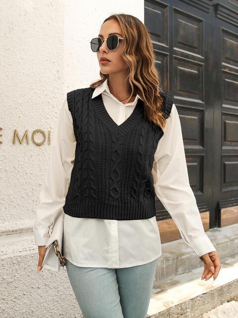 Urban Style Sleeveless Cable Knit Sweater Vest - MXSTUDIO.COM