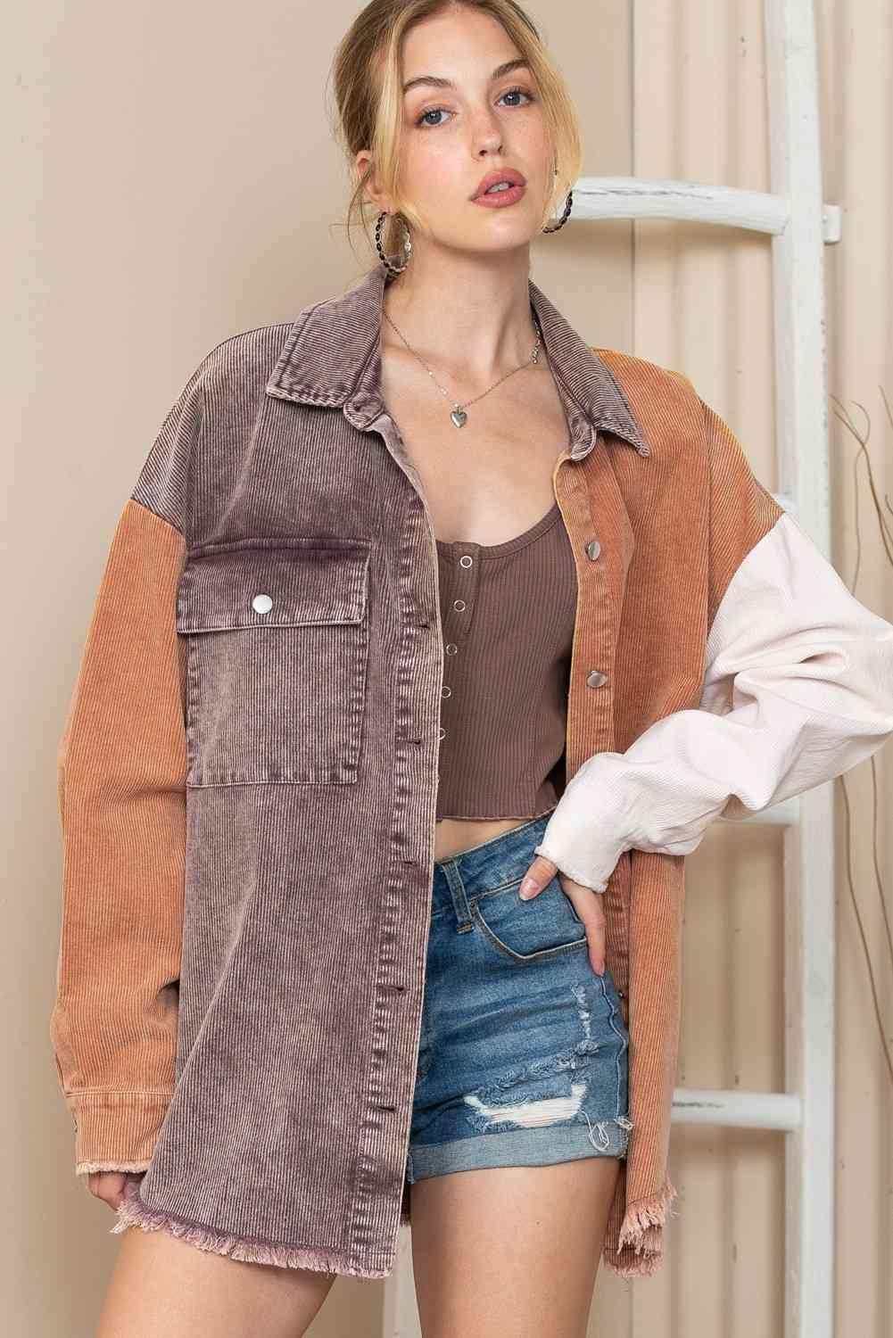 Urban Wear Color Block Oversized Shirt Jacket-MXSTUDIO.COM