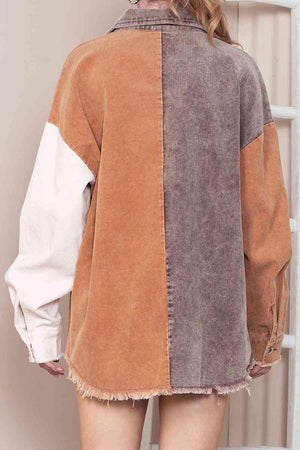 Urban Wear Color Block Oversized Shirt Jacket-MXSTUDIO.COM