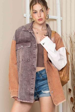 Urban Wear Color Block Oversized Shirt Jacket-MXSTUDIO.COM