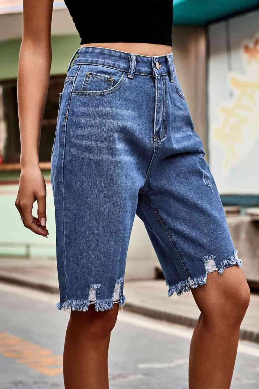 Urban Wear Distressed Denim Bermuda Shorts - MXSTUDIO.COM