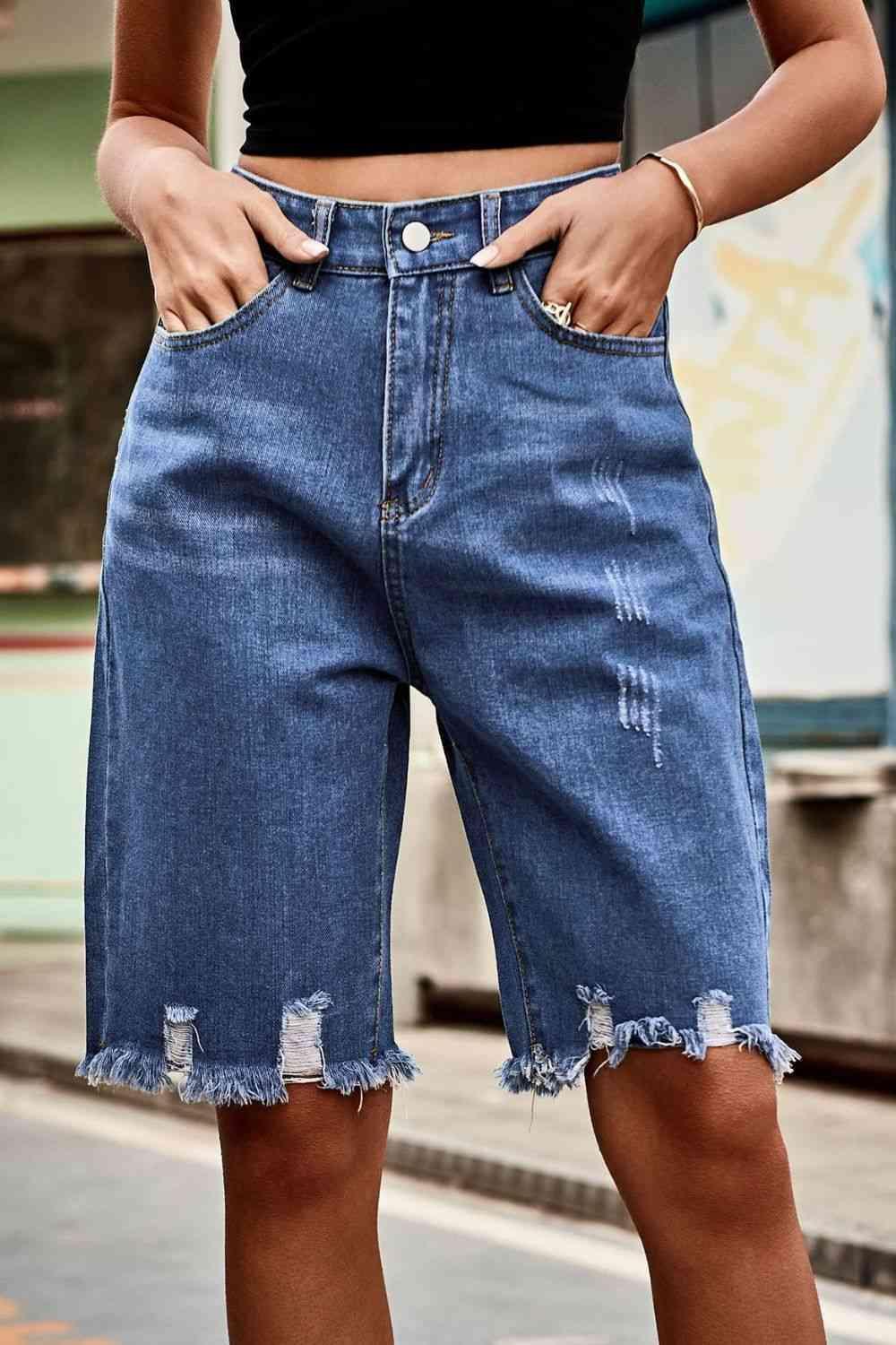 Urban Wear Distressed Denim Bermuda Shorts - MXSTUDIO.COM
