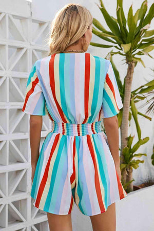 Vacation Aura Striped Tie Front Romper - MXSTUDIO.COM