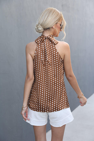 Vacation Mode On Tie Mock Neck Polka Dot Tank Top - MXSTUDIO.COM