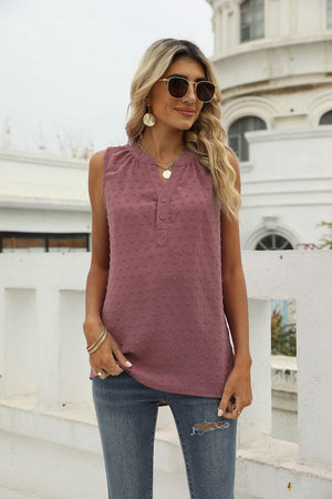 Vacation Must-Have Swiss Dot Notch Neck Tank Top - MXSTUDIO.COM