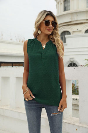 Vacation Must-Have Swiss Dot Notch Neck Tank Top - MXSTUDIO.COM