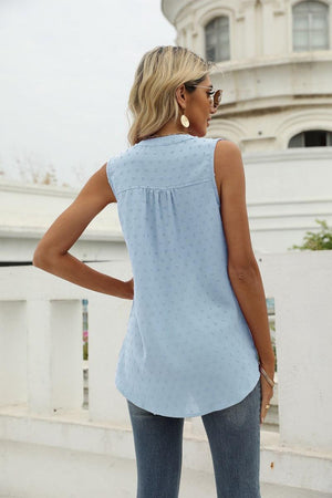 Vacation Must-Have Swiss Dot Notch Neck Tank Top - MXSTUDIO.COM