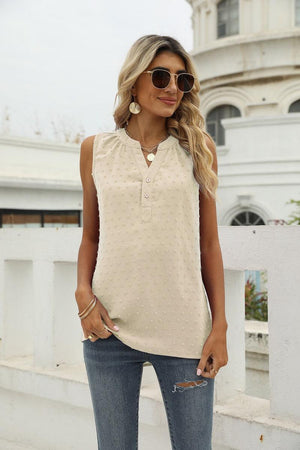 Vacation Must-Have Swiss Dot Notch Neck Tank Top - MXSTUDIO.COM