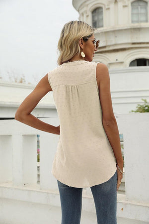 Vacation Must-Have Swiss Dot Notch Neck Tank Top - MXSTUDIO.COM
