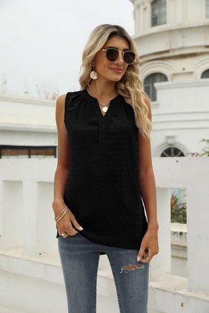 Vacation Must-Have Swiss Dot Notch Neck Tank Top - MXSTUDIO.COM