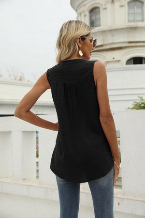 Vacation Must-Have Swiss Dot Notch Neck Tank Top - MXSTUDIO.COM