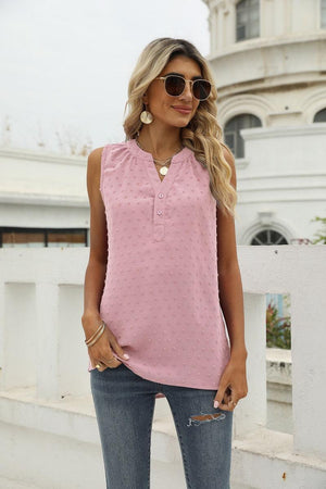 Vacation Must-Have Swiss Dot Notch Neck Tank Top - MXSTUDIO.COM
