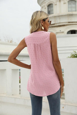 Vacation Must-Have Swiss Dot Notch Neck Tank Top - MXSTUDIO.COM