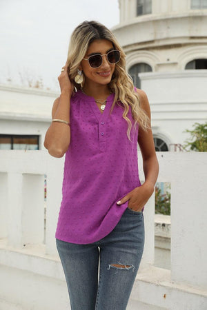 Vacation Must-Have Swiss Dot Notch Neck Tank Top - MXSTUDIO.COM