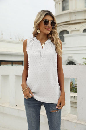 Vacation Must-Have Swiss Dot Notch Neck Tank Top - MXSTUDIO.COM
