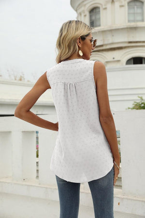 Vacation Must-Have Swiss Dot Notch Neck Tank Top - MXSTUDIO.COM