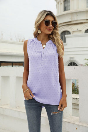 Vacation Must-Have Swiss Dot Notch Neck Tank Top - MXSTUDIO.COM