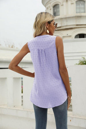 Vacation Must-Have Swiss Dot Notch Neck Tank Top - MXSTUDIO.COM