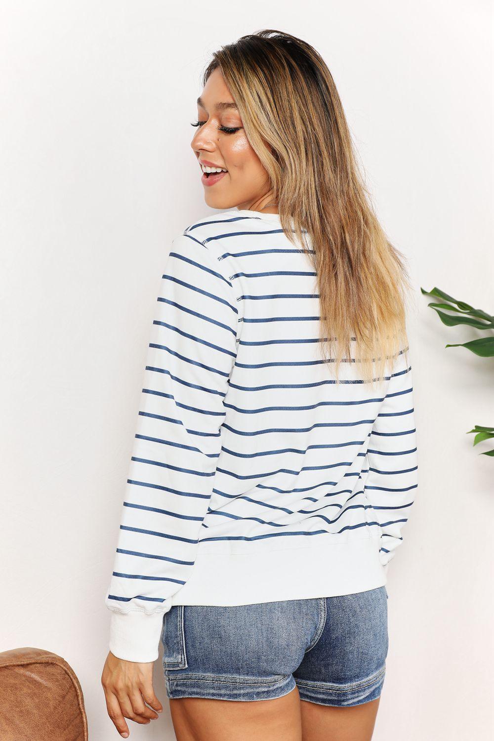 Versatile Crew Neck Striped Long Sleeve Top - MXSTUDIO.COM