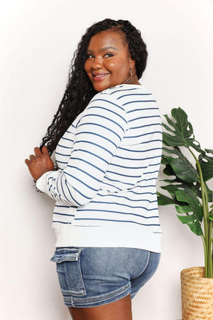 Versatile Crew Neck Striped Long Sleeve Top - MXSTUDIO.COM