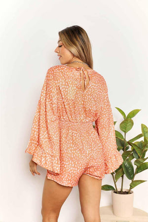 Versatile Surplice Printed Sherbet Flare Sleeve Romper - MXSTUDIO.COM