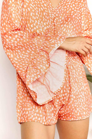 Versatile Surplice Printed Sherbet Flare Sleeve Romper - MXSTUDIO.COM