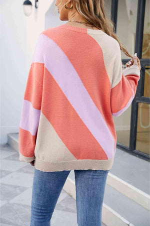 Vibrant Autumn Color Block Knitted Sweater - MXSTUDIO.COM