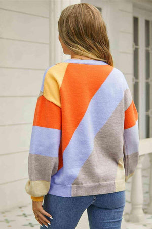 Vibrant Autumn Ribbed Color Block Sweater - MXSTUDIO.COM