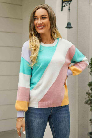 Vibrant Autumn Ribbed Color Block Sweater - MXSTUDIO.COM