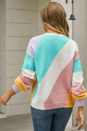 Vibrant Autumn Ribbed Color Block Sweater - MXSTUDIO.COM