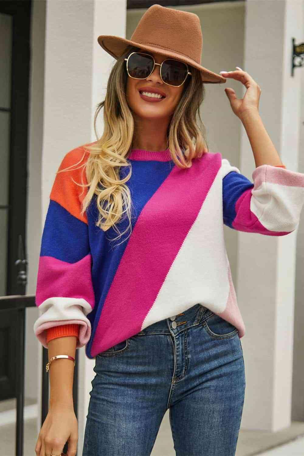 Vibrant Autumn Ribbed Color Block Sweater - MXSTUDIO.COM