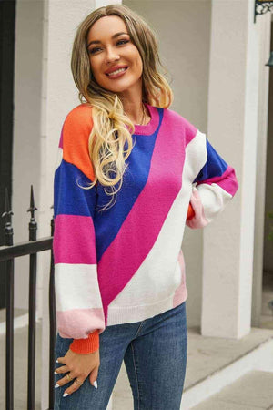 Vibrant Autumn Ribbed Color Block Sweater - MXSTUDIO.COM