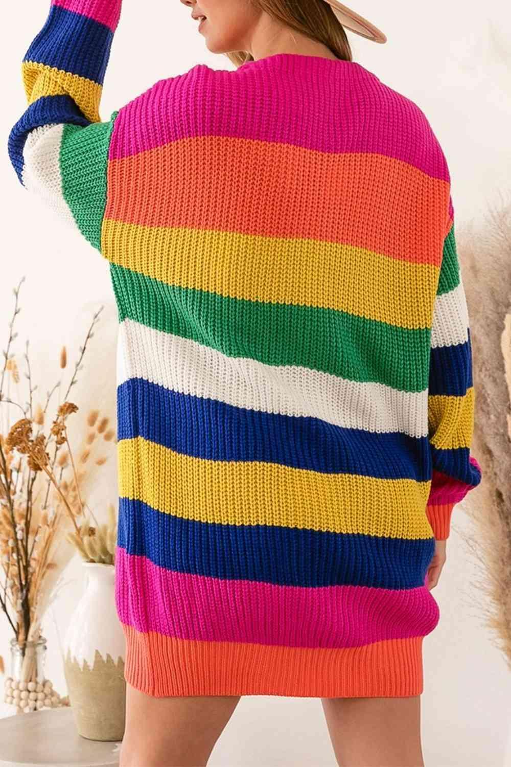 Vibrant Buttoned Striped Multicolor Cardigan-MXSTUDIO.COM