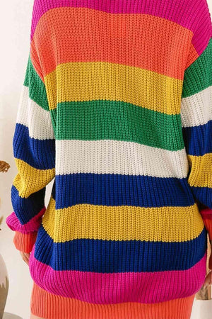 Vibrant Buttoned Striped Multicolor Cardigan-MXSTUDIO.COM