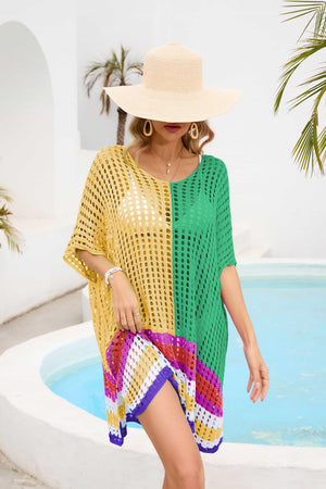 Vibrant Contrasting Colors Crochet Beach Cover-Up - MXSTUDIO.COM