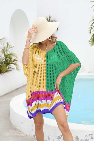 Vibrant Contrasting Colors Crochet Beach Cover-Up - MXSTUDIO.COM
